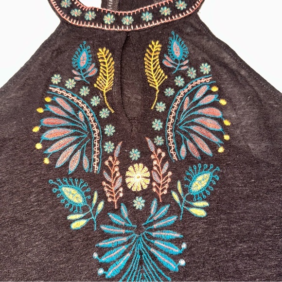 Boho tank top halter neck, racer back chocolate brown, beautiful embroidery - Picture 2 of 7